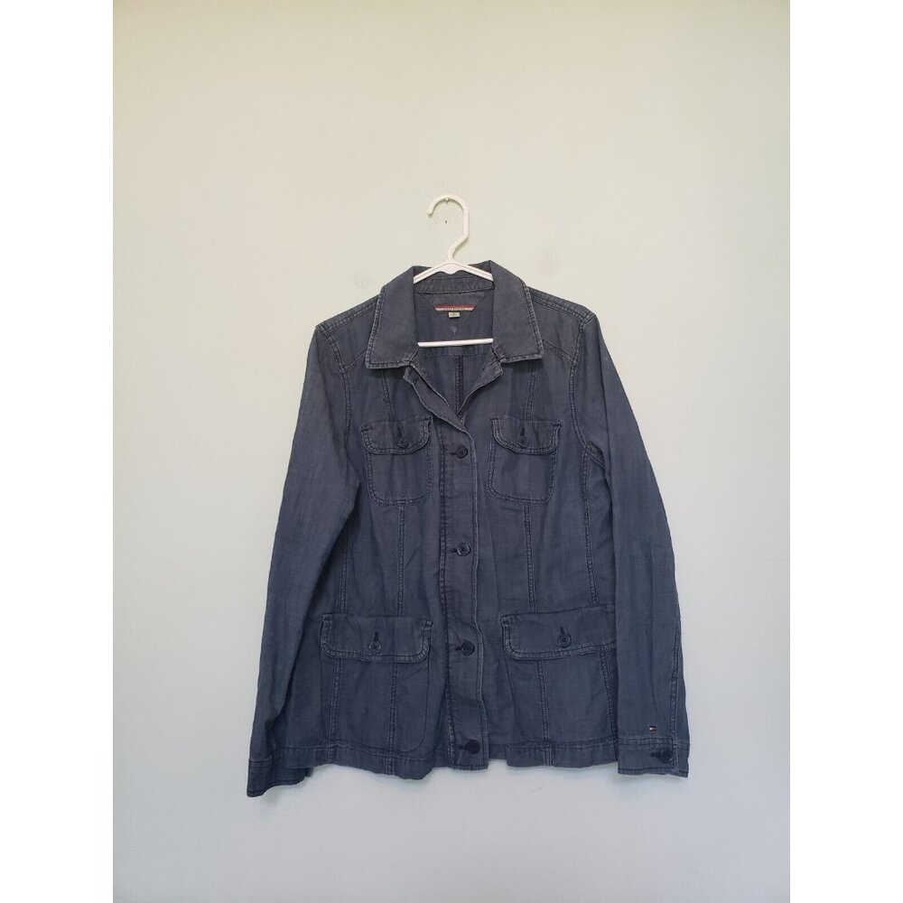 Tommy Hilfiger Womens XL Jean Jacket Medium Wash Denim 100% Cotton Button Up